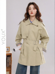 YOUXIANG | Áo Khoác Trench Coat Dài Trung Bình Gọn Eo Cho Nữ