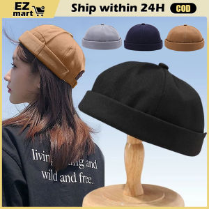 Vintage Sailor Cap Brimless Hat Docker Hat Solid Color Velvet Beanies For Men Docker Sailor Crimping Brimless Skull Caps Casual Portable Hip Hop Adjustable Cap