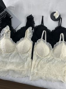 Pure Desire Lace Mini Strap Vest Womens Summer New Style with Chest Pad Beautiful Back Underwear Spicy Girl Inner Match Base Top