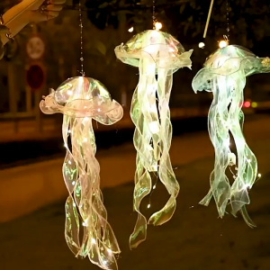 1Set Handheld Jellyfish Lantern Rainbow Ribbon Lamp Glowing Toy for Children Party Accessory Lampu Obor-obor