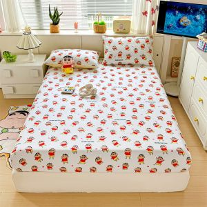 Dansunreve Pure Cotton Fittedsheet Sanrio Series Kitty/Kuromi/Melody Bedsheet with Garterized Soft Breathable Fitted Sheet Single/Queen/King