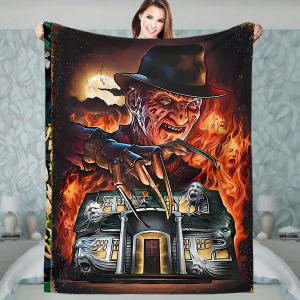 VIKAMA Slasher Street Freddy Cover Blanket Metal Claws & Burning Haunted House Horror Scene Halloween Gift Theme Blanket