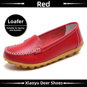 Summer Casual Nurse Style Flat Bottom Genuine Leather Womens Shoes Soft Slip-On Anti-Slip Durable Lightweight Comfortable