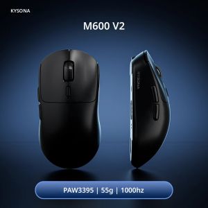 เมาส์เกมมิ่งไร้สาย KYSONA M600 V2 สีดำ ใช้เซ็นเซอร์ PAW3395 ปรับ DPI ได้ น้ำหนักเพียง 55 กรัม ดีไซน์ตามหลักสรีรศาสตร์ น้ำหนักเบาพิเศษ สำหรับเกมเมอร์มืออาชีพ