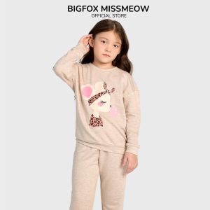 Bộ nỉ bé gái Bigfox Miss Meow size đại bộ dài tay bé gái nỉ da cá in chuột thổi bóng size trẻ em 34 1011 tuổi