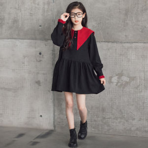 ชุดเดรสยาวแขนยาวสไตล์เรียบง่ายสำหรับเด็กผู้หญิง ชุดแฟชั่นฤดูใบไม้ผลิและฤดูใบไม้ร่วง ชุดเดรสสไตล์เค้กสำหรับเด็กวัยกลางคนและวัยโต