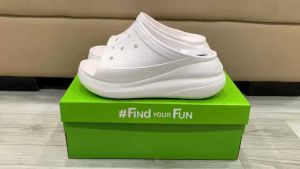 Giày dép crocs chuẩn xịn chống hôi chân nhựa tế bào êm mềm siêu bền đi mưa lội nước đi biển quai ngang đế xuồng crush slide ver2 cao 6cm cho nữ màu trắng