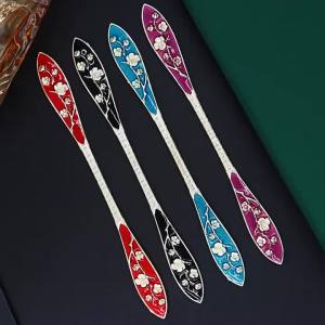 Enamel Metal Hair Sticks Headdress Hairpin Women Chinese Style Hair Fork Bun Vintage Flowers Ponytail Hair Accessories Jewelry
