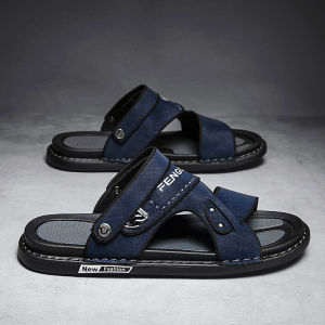 รองเท้าแตะชายหาดกันน้ำแบบลำลองสำหรับผู้ชาย 2024 รองเท้าแตะหนังใหม่สำหรับขับรถและชายหาด รองเท้าแตะแบบสวมสบายสำหรับฤดูร้อน