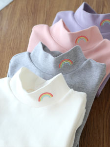 Girls Long Sleeve Cotton Base Shirt Half High Collar Inner Wear T-Shirt White Autumn Winter Fashion Children Baby Clothes