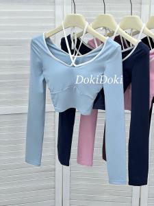 Sweet And Spicy Color Block Yoga Top Womens Long Sleeve Sportswear with Chest Pad Slim Fit Pilates Training Fitness Suit