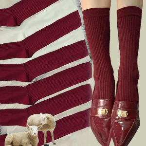 Fashion New Ancora Red Long Socks for Women College Style JK Pile Socks Autumn Winter Warm Knee Thigh Socks Knitted Mid-Tub Socks