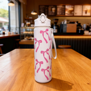 750ml Water Bottle Travel Sports Fitness Water Bottle with Carry Strap Straw Water Bottle Leak-Proof Large Capacity Water Bottle