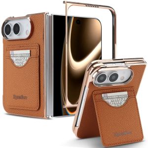 szhaiyu | Luxury Electplating Matte Phone Case For iPhone Duo iPhone 18 Fold With Card Slot Holder Screen Protector Shockproof Cover