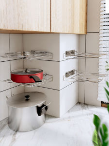 Kitchen Pot Rack Two Layers Storage Shelf Wall-Mounted No-Drilling Home Use 304 Stainless Steel Pot Holder Organizer