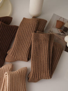 Pile Style Pile Style ~ Long Socks Angora Wool Socks Womens Fall and Winter Heattech Mid-Calf Length Solid Color Maillard Brown Coffee Knitted Socks