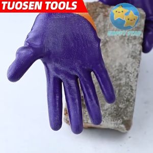 TUOSEN NITRILE GLOVES 240MM FLEXIBLE ELASTIC RUBBER LATEX POLYESTER FABRIC PROTECTION INDUSTRY WORKING GLOVE Safety set PU Seamless Knit Glove with Polyurethane Coated on Palm Fingers