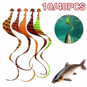 10/40Pcs Silicone Lure Skirt Tails Colorful Soft Rubber Replacement Bait Skirts DIY 15cm Spiral Tail Fishing Bait Accessories