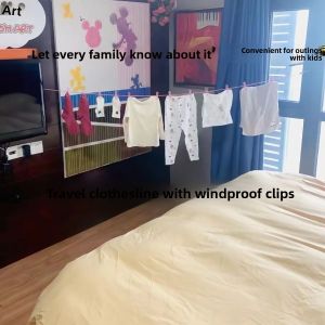 Portable Travel Foldable Clothes Hanger with Drying Rope And Clip Hotel Laundry Line Windproof Travel Essential Stainless Steel