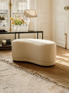 Modern Minimalist Moon Shape Sofa Bench Footrest for Living Room Bedroom Customizable Wooden Structure Fabric Crafted Adult Furniture