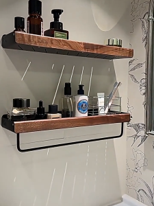 Walnut Finish 40cm Bathroom Shelving Punch Mount Wall Organizer for Shower Supplies