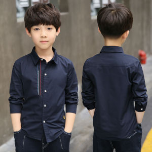 Boys Pure Cotton Long Sleeve Shirt Casual Style Spliced Breathable Autumn Wear Comfortable Childrens Clothing Korean Fashion