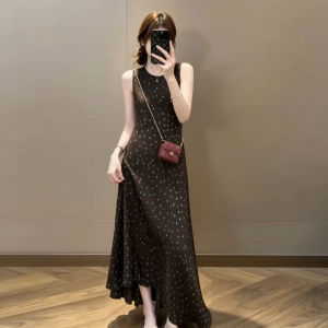 NIUVIES | French Retro Dots Sleeveless Waist-Shaping Elegant Dress