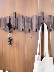 Goldstar Natural Wood Wall Mounted Piano Coat Rack | Flip Up Wall Hook 8 Hooks | Entry Art Hooks in Walnut
