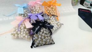 🎈🎈QQ BAG🎈🎈 ถุงผ้า หูรูด ผ้าแก้ว ติดโบว์ ใส่ของขวัญ ของชำร่วย งานแต่ง (พร้อมส่ง)