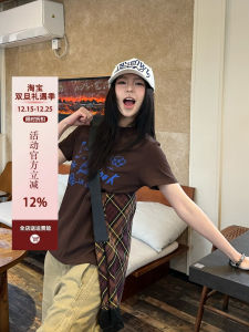 Slim Fit Short Sleeve T-Shirt Retro American Style Shoulder Letter Print Hot Girl Casual Cotton Polyester Blend Summer Top