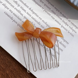 French Style Chocolate Butterfly Knot Hair Comb Gold Label Inverted Insertion Side Part Hairpin Hair Accessories Saradear