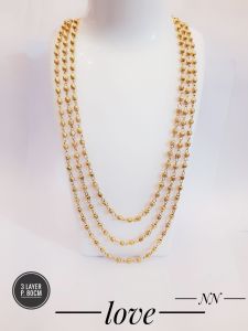 Kalung Wanita Boba Susun 3 Layer Gold Fashion Hijab Pesta Xds994