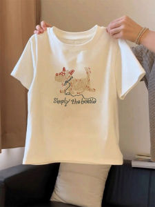 T-shirt Women White Crew Neck Short Sleeve Print