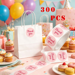 Thank You Stickers – Pink Round Labels Elegant Small Business Packaging Stickers for Bags Boxes Envelopes & Party Favors.