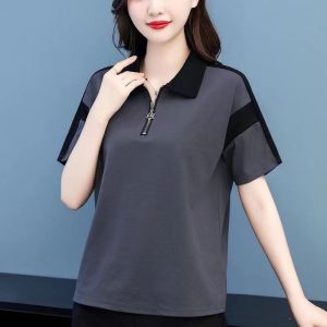 QIAOXIZI | Slimming Womens Half-Zip Polo Shirt Cotton Short Sleeve T-Shirt
