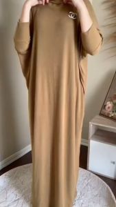 Gamis Knit Wanita Turtleneck Lengan Batwing Premium