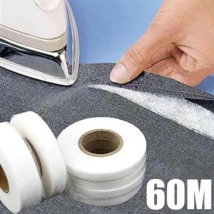 60M White Double Sided Non Woven Adhesive Fabric Fusion Tape for  Clothes Pants Dresses DIY Clothing Sewing Accessories