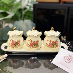 Luxury Ceramic Seasoning Box Kitchen Home Use Storage Jar Salt Pot New Style Storage Canister Full Set Kitchen Seasoning Bottle