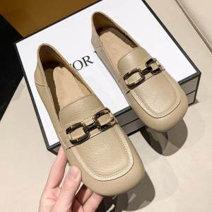 Eircarne Genuine Leather Womens Slip-On Shoes Spring Autumn New Style Retro Soft Bottom Square Head Fashionable Little Leather Shoes