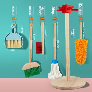 Children Housekeeping Game Wooden Cleaning Toy Set