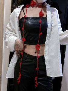 Y2K Spicy Girl Handwoven Rose Flower Thin Scarf Unique Design Fashionable Neck Accessory Sash Necklace Korean Style Long Rectangle