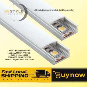 BESTYLE ALUMINUM PROFILE FOR LED STRIP LIGHT RECESSED SURFACE SUSPENDED HANGING INSTALLATION 1METER X2PCS. PER ORDER SALE SPECTRUM SOLASTA ILLUMITECH CABINETS STAIRS WALL CEILING ALP02 SE103C
