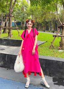 เดรสพื้นเมือง คอวี งานเย็บมือ แต่ง 3D น่ารักๆพร้อมส่ง