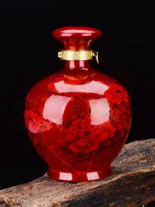 Jingdezhen Ceramic Empty Wine Bottle Crystal Glaze Sealed Home Use Liquor Pot Red Peony Design Porcelain Fermentation Vessel