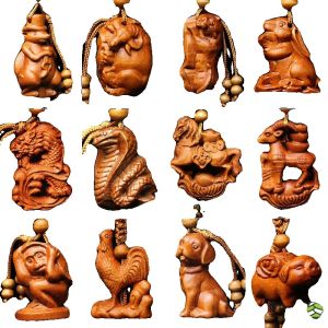 Jihong Peach Wood Pendant Car Ornament Ancient Coin Pendants Lucky Charm Keychain for 2024 Chicken Year Wearable Accessories