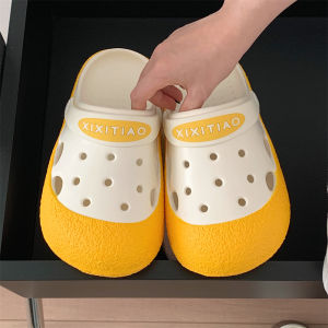 Dễ Thương Dép Xẻ Tà Nữ Thời Trang Mùa Hè Đáy Dày EVA Xúc Xích Miệng Khối Màu Giày Lỗ Bãi Biển Thoải Mái Gót Phẳng