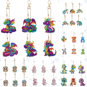 6 Pieces/Set of Diamond Art Painting Set Animal Pattern Keychain DIY Diamond Mosaic Painted Crystal Handicrafts
