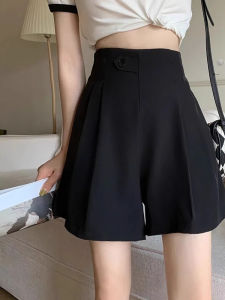 กางเกงขาสั้นสูทลำลองเอวสูงสำหรับผู้หญิง กางเกงขายาวทรงตรงแบบลำลอง ผ้าโพลีเอสเตอร์ ฤดูร้อน 2025 คอลเลกชันใหม่