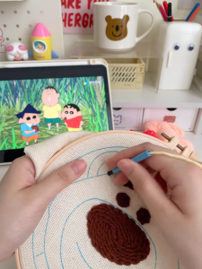 Ready Stock-Cartoon DIY Punch Needle Embroidery Set Kit Cat Cute Animal Picture Cross Stitch Kits Embroidery Frame Crafts For Adults Diy Gift