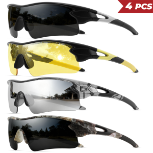 4PCS New Fashion Colorful Sports Sunglasses - One-Piece Wraparound Lens UV400 for Running Cycling & Outdoor